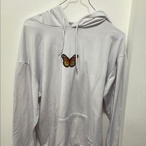 Trendy White Hoodie with Butterfly Embroidery